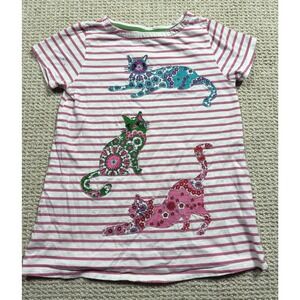 Mini‎ Boden Kids Dress Girls Size 7-8 Pink Stripes Cat Kitten Applique Casual